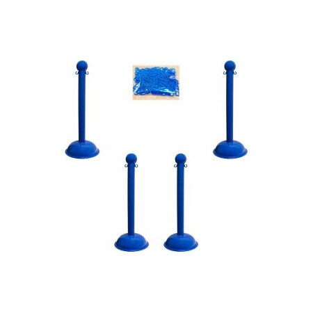 Gec Mr. Chain Heavy Duty Plastic Stanchion Kit With 2inx30'L Chain, 41inH, Blue, 4 Pack 71306-4
